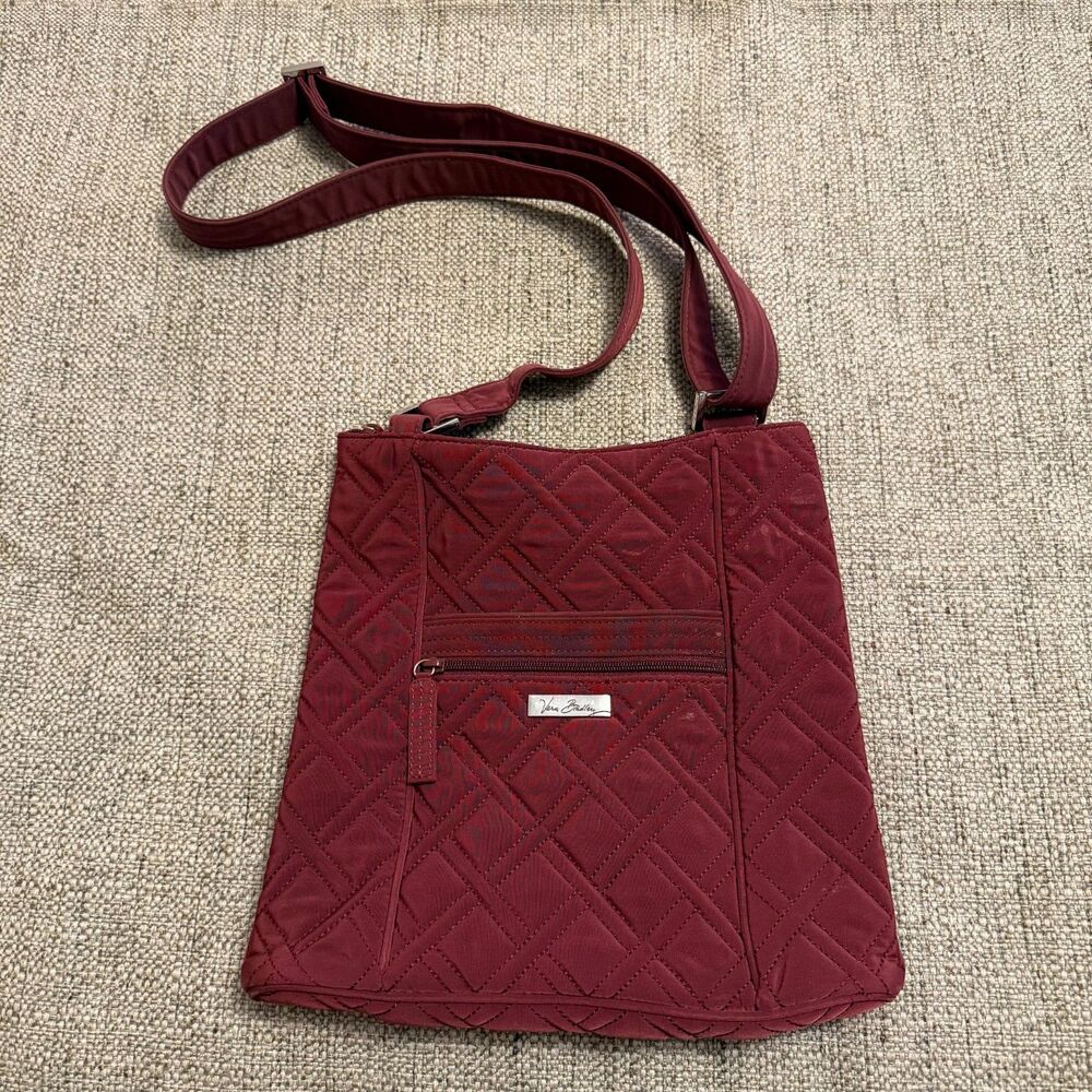 Vera Bradley Hipster Crossbody Bag Wine Colored Microfiber Quilted Handbag